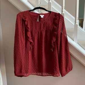 Ruffle Front Top - Burgandy (J Crew new with tags)